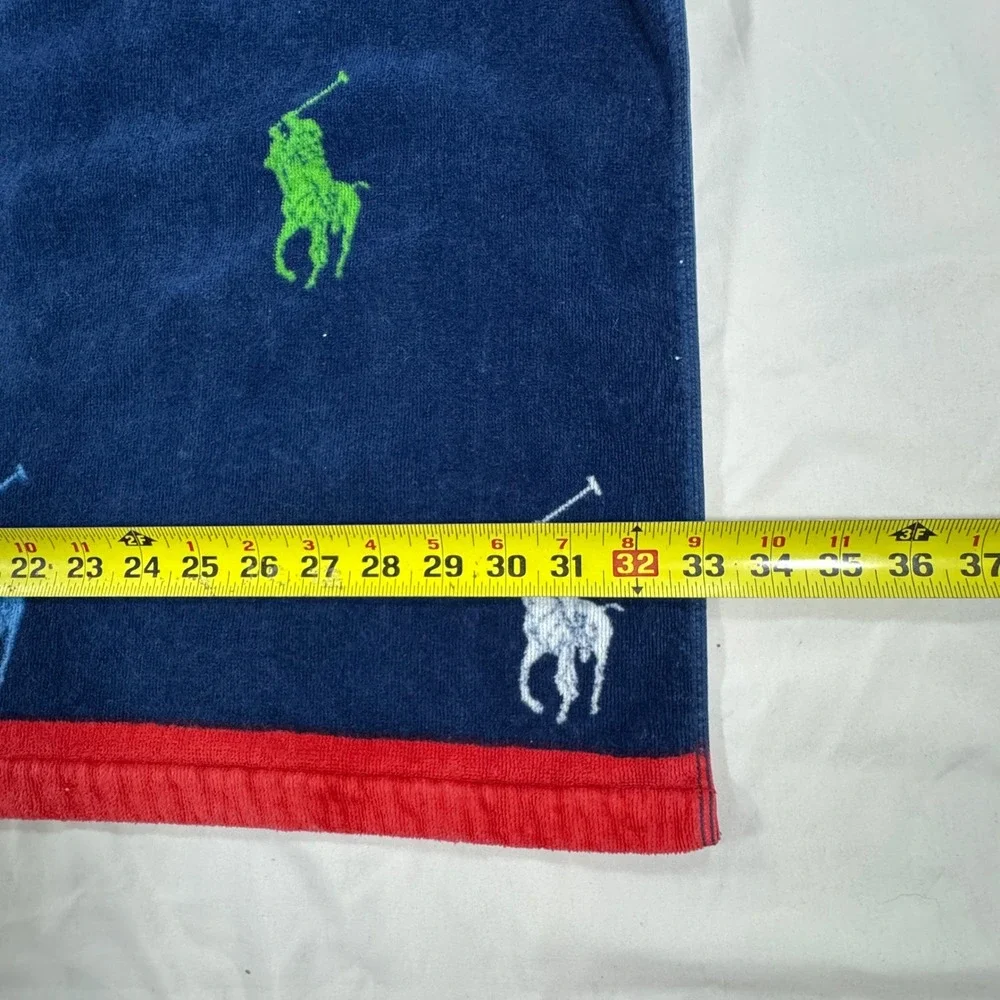 Polo Ralph Lauren Large Beach Towel Navy Blue Multi Color Pony Logo Cotton 33x62